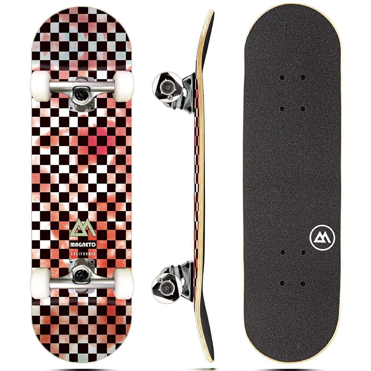 Magneto Cruiser Skateboard - Kid Skateboard for Beginners & Teens - 9-Ply Maple Deck - Double Kick Concave & ABEC-5 Bearings - 27.5 x 7.75 in, Red Tie Dye